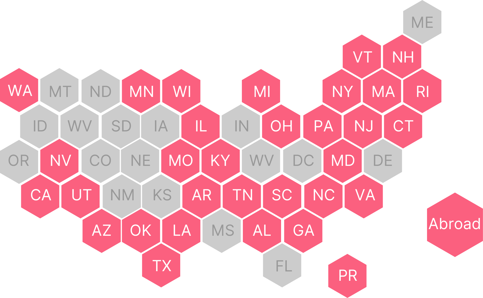 Locations of participants